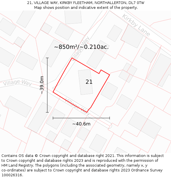 21, VILLAGE WAY, KIRKBY FLEETHAM, NORTHALLERTON, DL7 0TW: Plot and title map