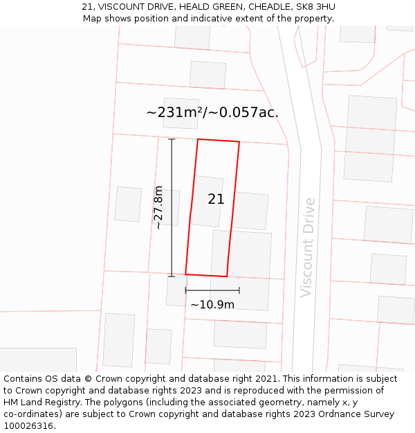 21, VISCOUNT DRIVE, HEALD GREEN, CHEADLE, SK8 3HU: Plot and title map