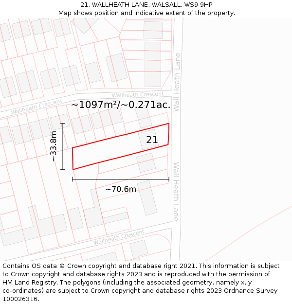 21, WALLHEATH LANE, WALSALL, WS9 9HP: Plot and title map