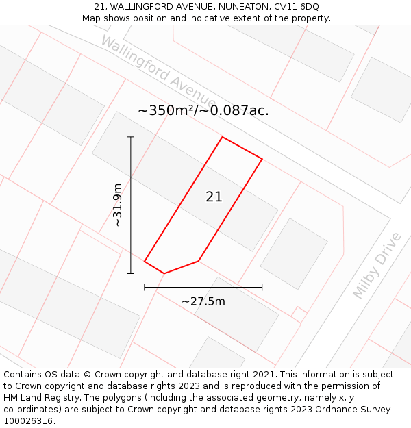 21, WALLINGFORD AVENUE, NUNEATON, CV11 6DQ: Plot and title map