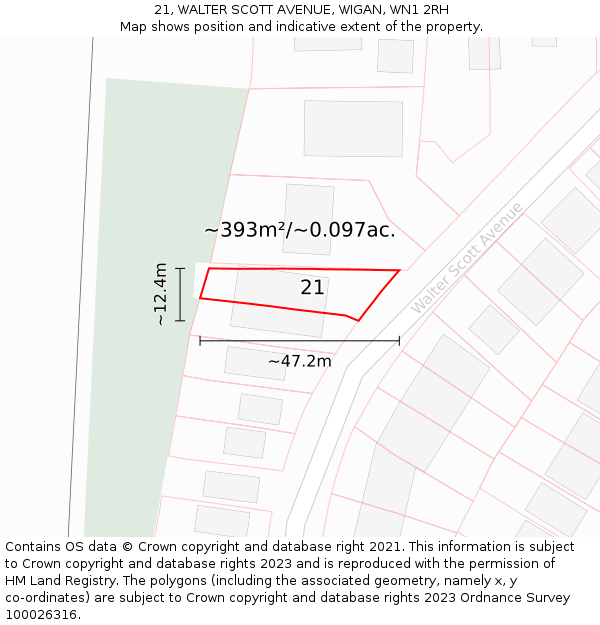 21, WALTER SCOTT AVENUE, WIGAN, WN1 2RH: Plot and title map