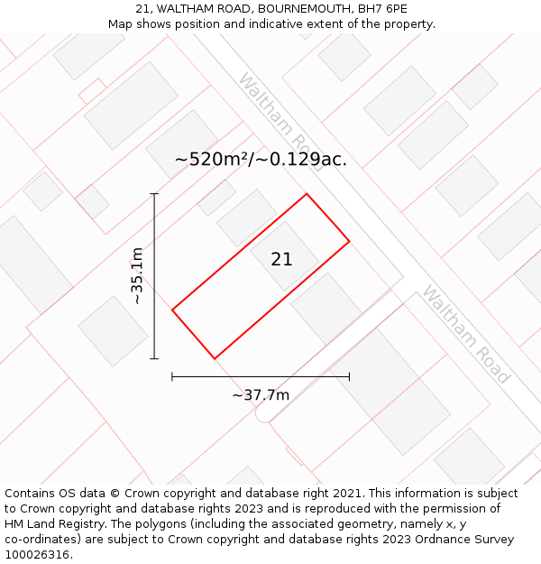21, WALTHAM ROAD, BOURNEMOUTH, BH7 6PE: Plot and title map
