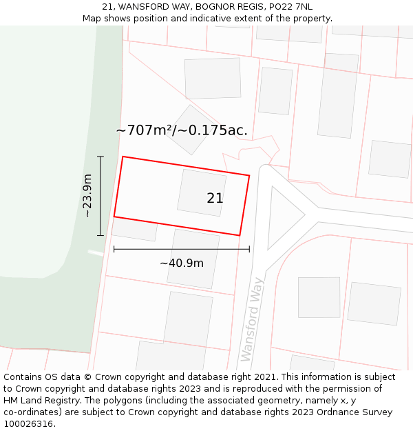 21, WANSFORD WAY, BOGNOR REGIS, PO22 7NL: Plot and title map