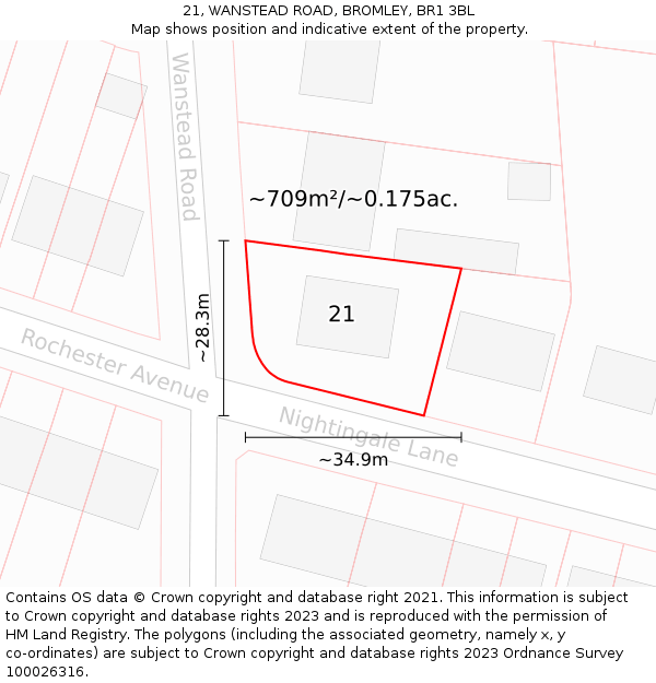21, WANSTEAD ROAD, BROMLEY, BR1 3BL: Plot and title map