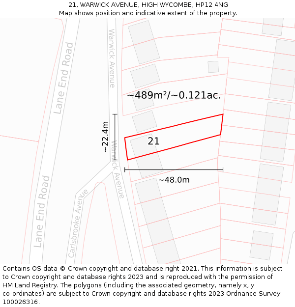 21, WARWICK AVENUE, HIGH WYCOMBE, HP12 4NG: Plot and title map