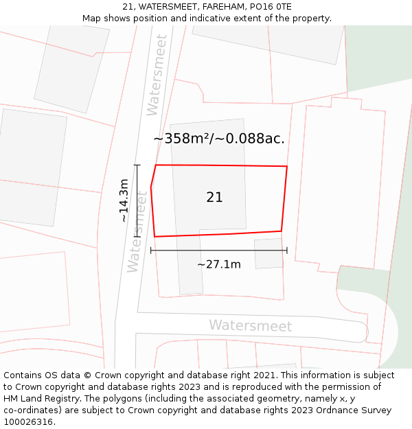 21, WATERSMEET, FAREHAM, PO16 0TE: Plot and title map