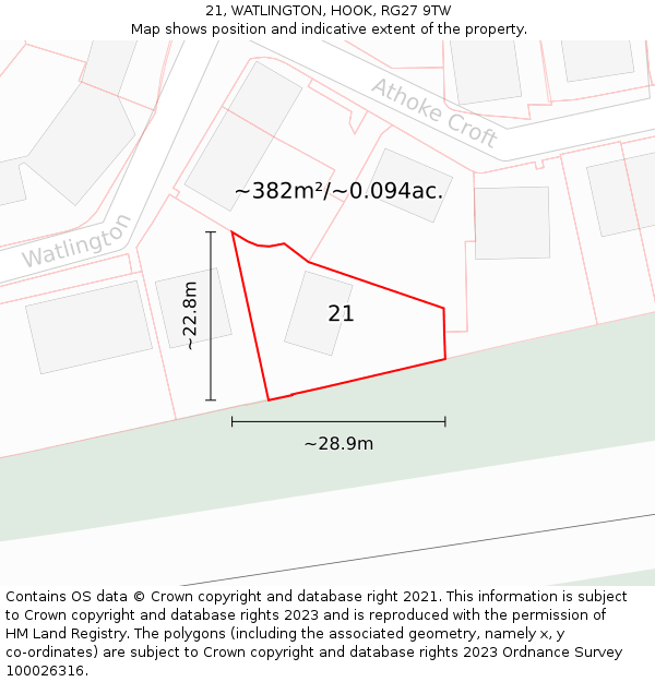 21, WATLINGTON, HOOK, RG27 9TW: Plot and title map