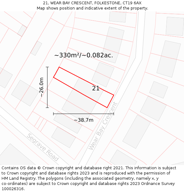 21, WEAR BAY CRESCENT, FOLKESTONE, CT19 6AX: Plot and title map