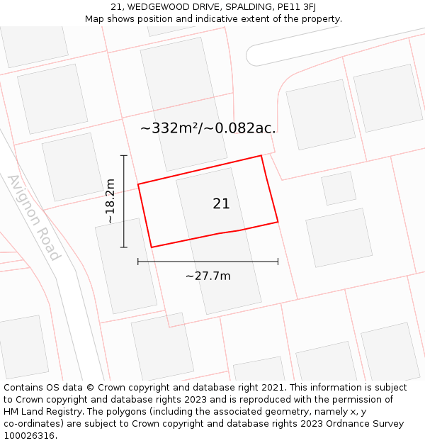21, WEDGEWOOD DRIVE, SPALDING, PE11 3FJ: Plot and title map