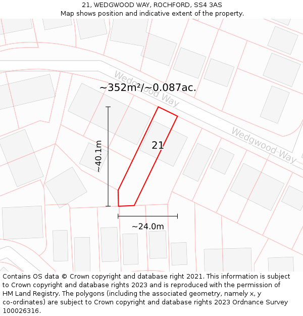 21, WEDGWOOD WAY, ROCHFORD, SS4 3AS: Plot and title map