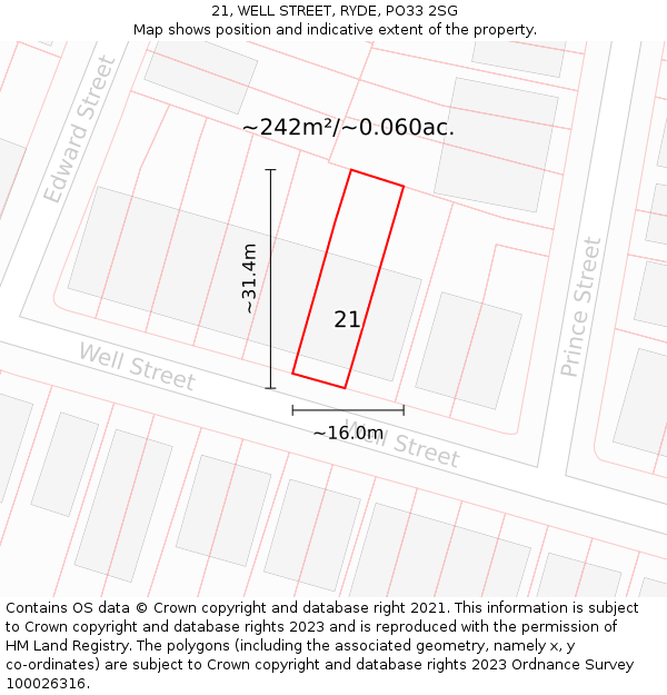 21, WELL STREET, RYDE, PO33 2SG: Plot and title map