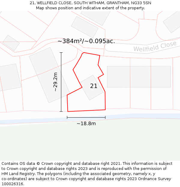 21, WELLFIELD CLOSE, SOUTH WITHAM, GRANTHAM, NG33 5SN: Plot and title map