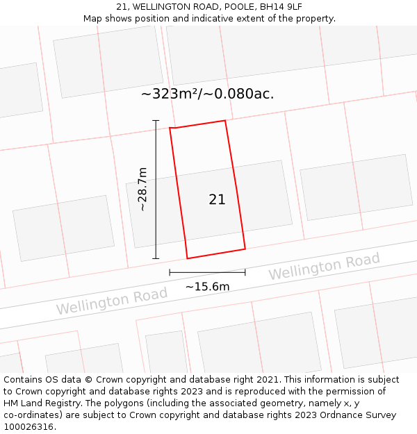 21, WELLINGTON ROAD, POOLE, BH14 9LF: Plot and title map