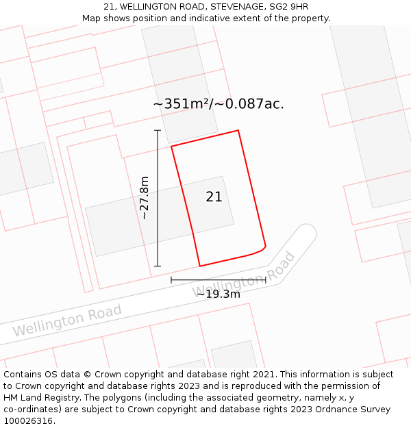 21, WELLINGTON ROAD, STEVENAGE, SG2 9HR: Plot and title map