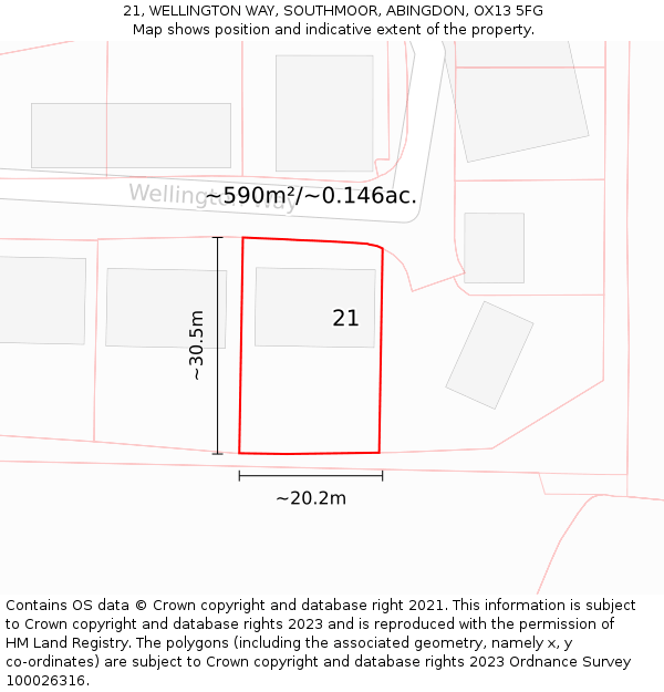 21, WELLINGTON WAY, SOUTHMOOR, ABINGDON, OX13 5FG: Plot and title map