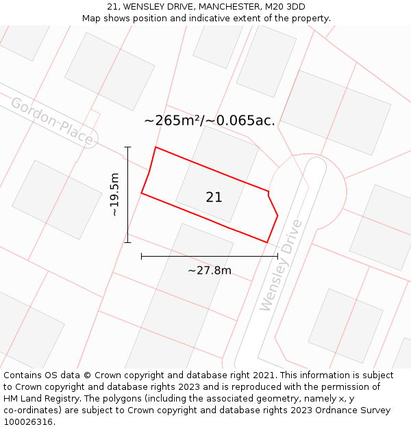 21, WENSLEY DRIVE, MANCHESTER, M20 3DD: Plot and title map