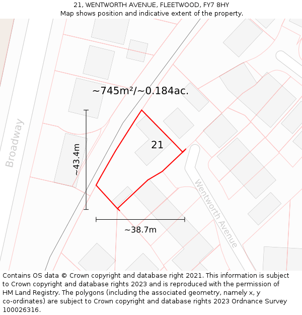 21, WENTWORTH AVENUE, FLEETWOOD, FY7 8HY: Plot and title map