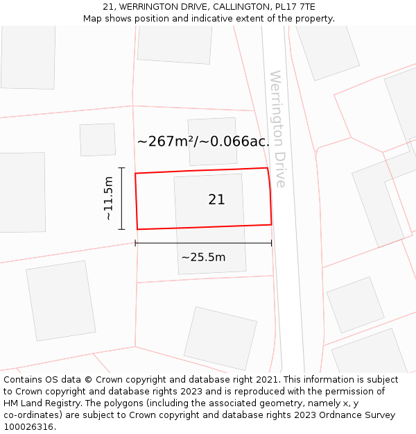 21, WERRINGTON DRIVE, CALLINGTON, PL17 7TE: Plot and title map