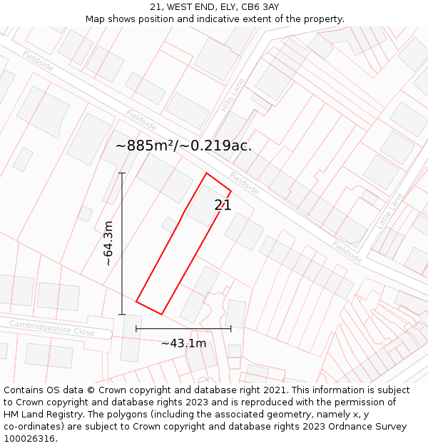 21, WEST END, ELY, CB6 3AY: Plot and title map