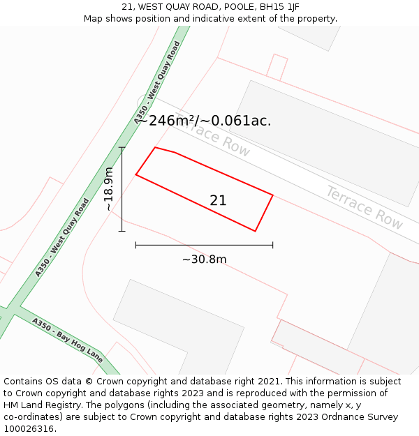 21, WEST QUAY ROAD, POOLE, BH15 1JF: Plot and title map