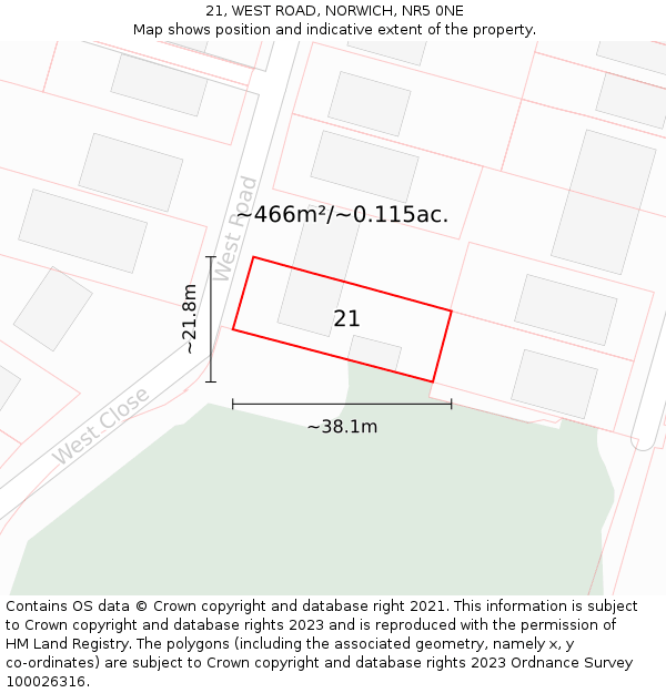 21, WEST ROAD, NORWICH, NR5 0NE: Plot and title map