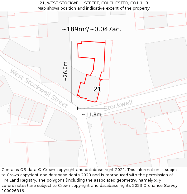 21, WEST STOCKWELL STREET, COLCHESTER, CO1 1HR: Plot and title map