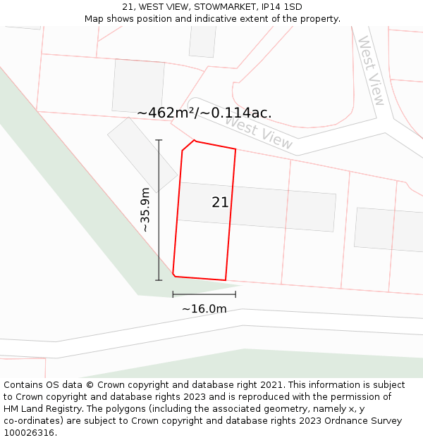 21, WEST VIEW, STOWMARKET, IP14 1SD: Plot and title map