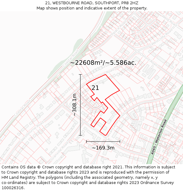 21, WESTBOURNE ROAD, SOUTHPORT, PR8 2HZ: Plot and title map