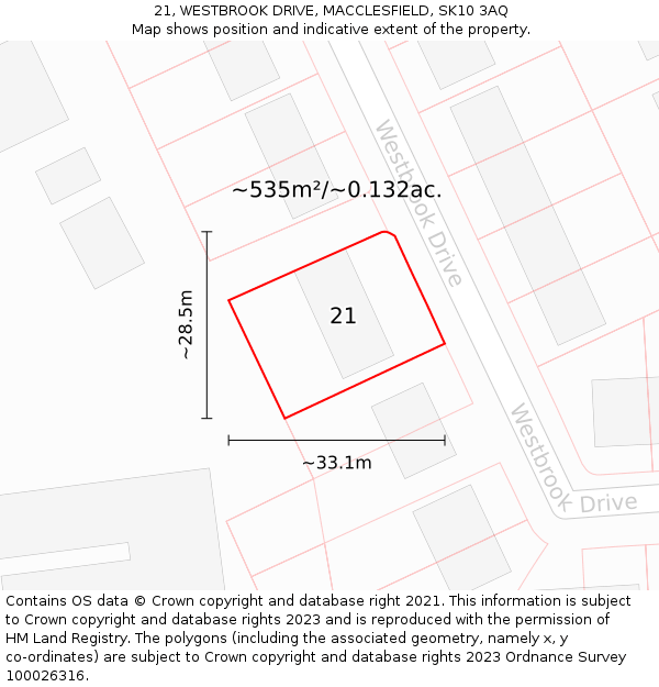 21, WESTBROOK DRIVE, MACCLESFIELD, SK10 3AQ: Plot and title map