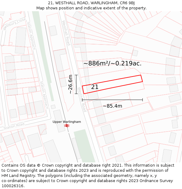 21, WESTHALL ROAD, WARLINGHAM, CR6 9BJ: Plot and title map