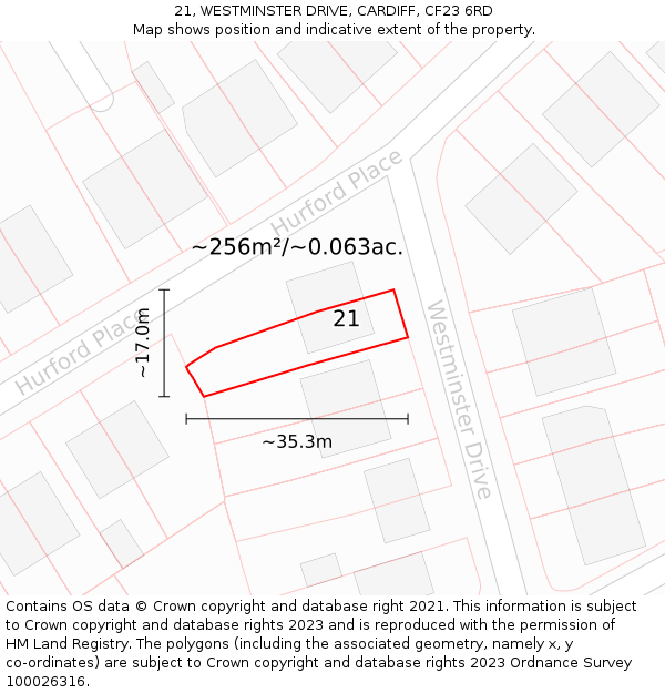 21, WESTMINSTER DRIVE, CARDIFF, CF23 6RD: Plot and title map