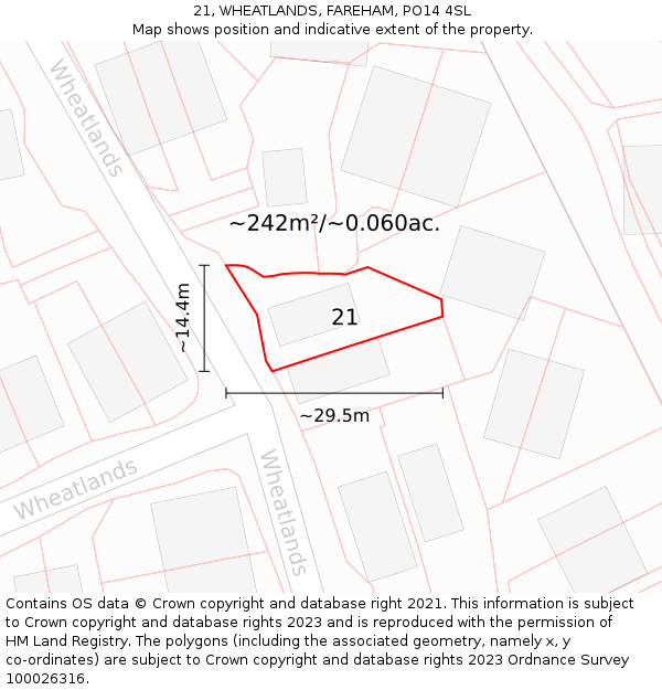 21, WHEATLANDS, FAREHAM, PO14 4SL: Plot and title map