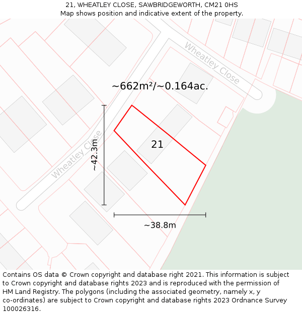 21, WHEATLEY CLOSE, SAWBRIDGEWORTH, CM21 0HS: Plot and title map