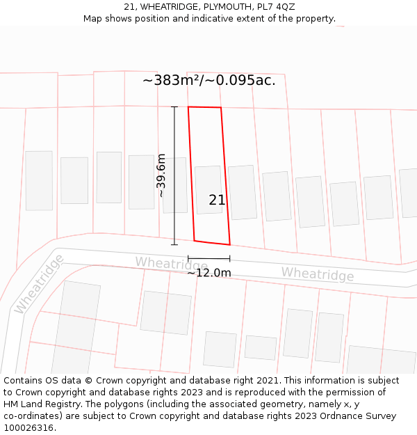 21, WHEATRIDGE, PLYMOUTH, PL7 4QZ: Plot and title map