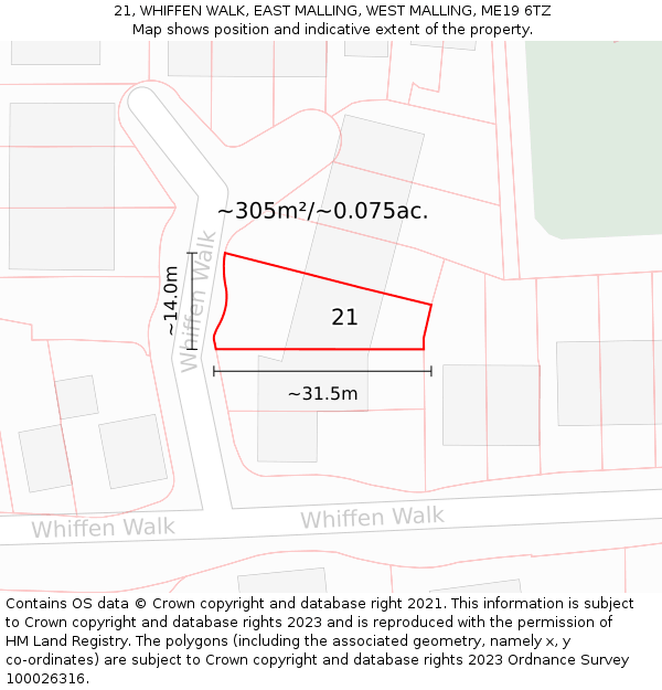 21, WHIFFEN WALK, EAST MALLING, WEST MALLING, ME19 6TZ: Plot and title map