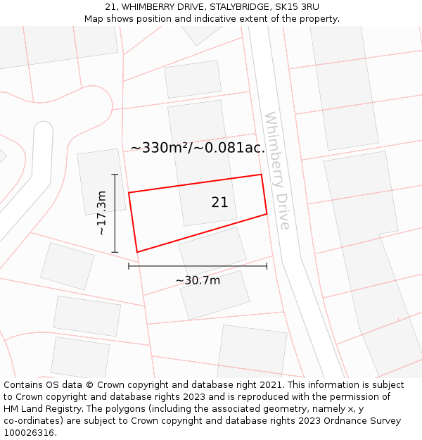 21, WHIMBERRY DRIVE, STALYBRIDGE, SK15 3RU: Plot and title map