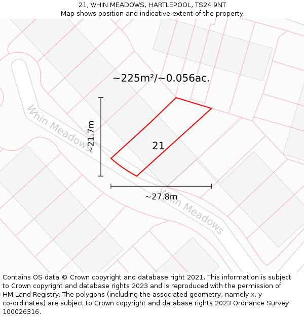 21, WHIN MEADOWS, HARTLEPOOL, TS24 9NT: Plot and title map