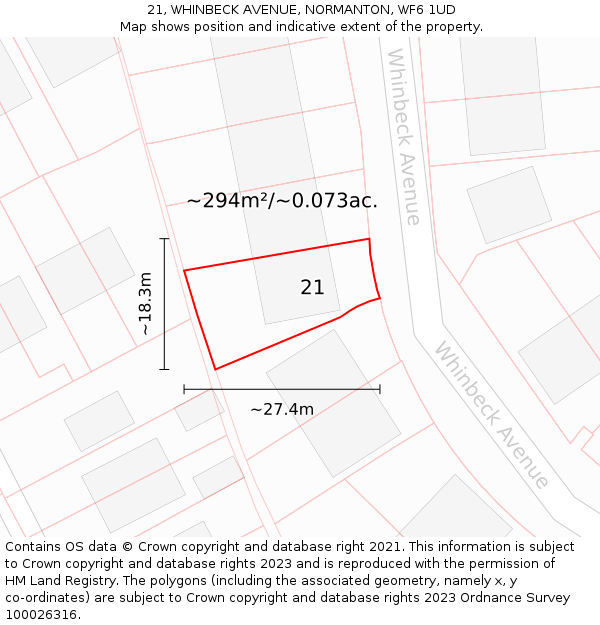 21, WHINBECK AVENUE, NORMANTON, WF6 1UD: Plot and title map