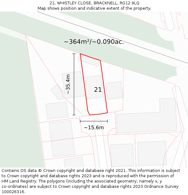 21, WHISTLEY CLOSE, BRACKNELL, RG12 9LQ: Plot and title map