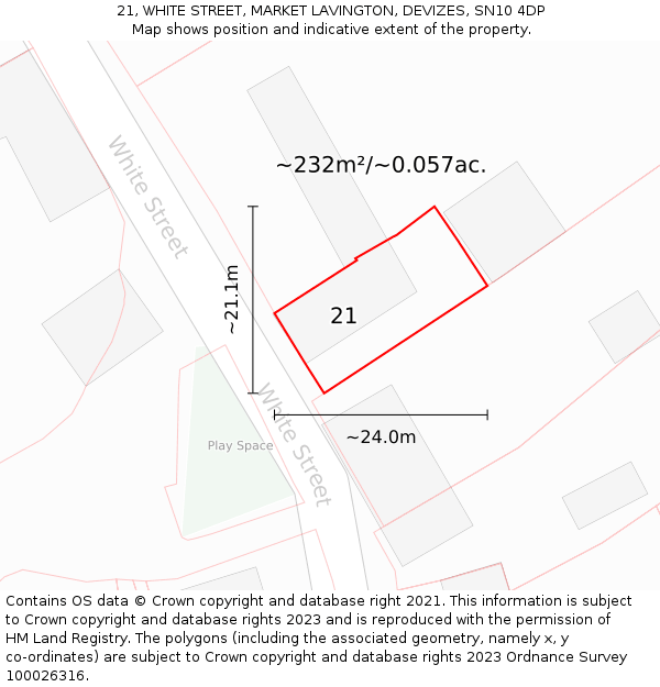 21, WHITE STREET, MARKET LAVINGTON, DEVIZES, SN10 4DP: Plot and title map