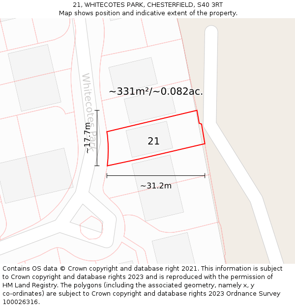 21, WHITECOTES PARK, CHESTERFIELD, S40 3RT: Plot and title map