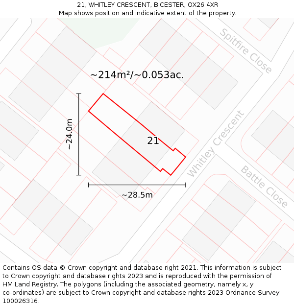 21, WHITLEY CRESCENT, BICESTER, OX26 4XR: Plot and title map