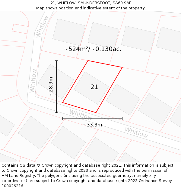 21, WHITLOW, SAUNDERSFOOT, SA69 9AE: Plot and title map