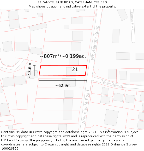 21, WHYTELEAFE ROAD, CATERHAM, CR3 5EG: Plot and title map