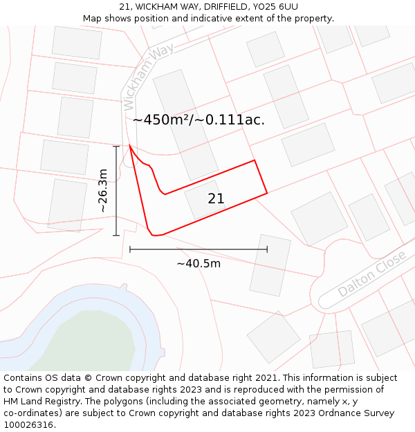 21, WICKHAM WAY, DRIFFIELD, YO25 6UU: Plot and title map