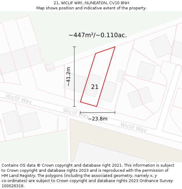 21, WICLIF WAY, NUNEATON, CV10 8NH: Plot and title map