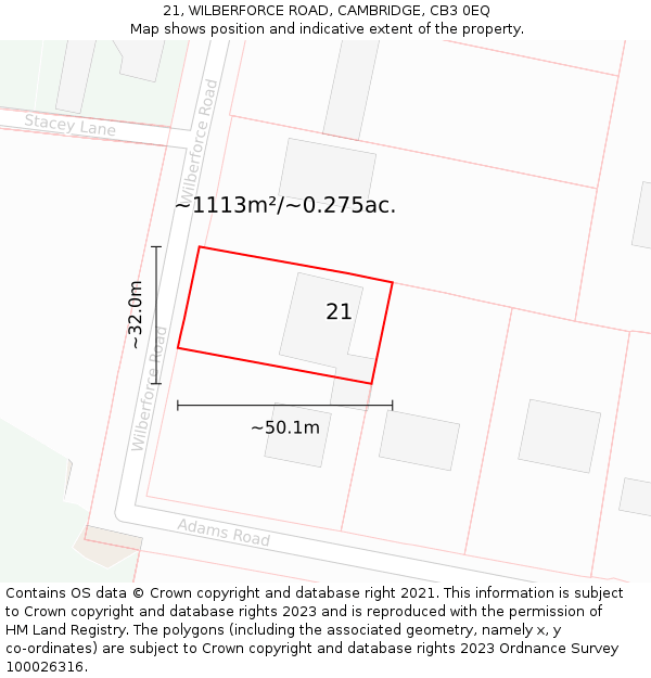 21, WILBERFORCE ROAD, CAMBRIDGE, CB3 0EQ: Plot and title map