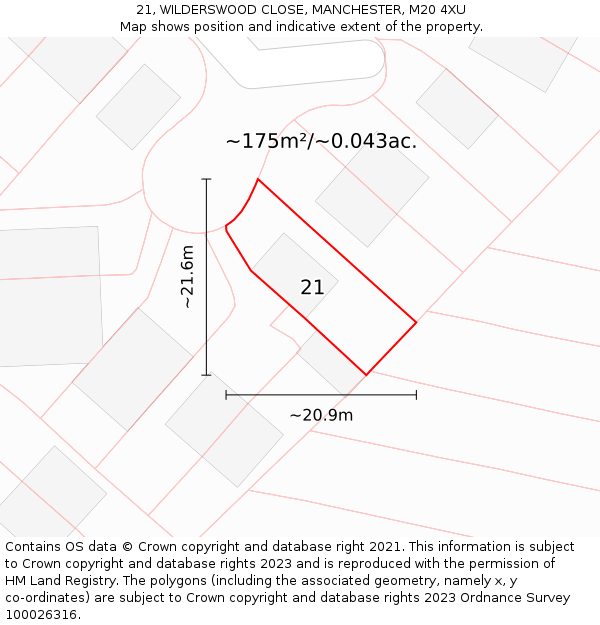 21, WILDERSWOOD CLOSE, MANCHESTER, M20 4XU: Plot and title map