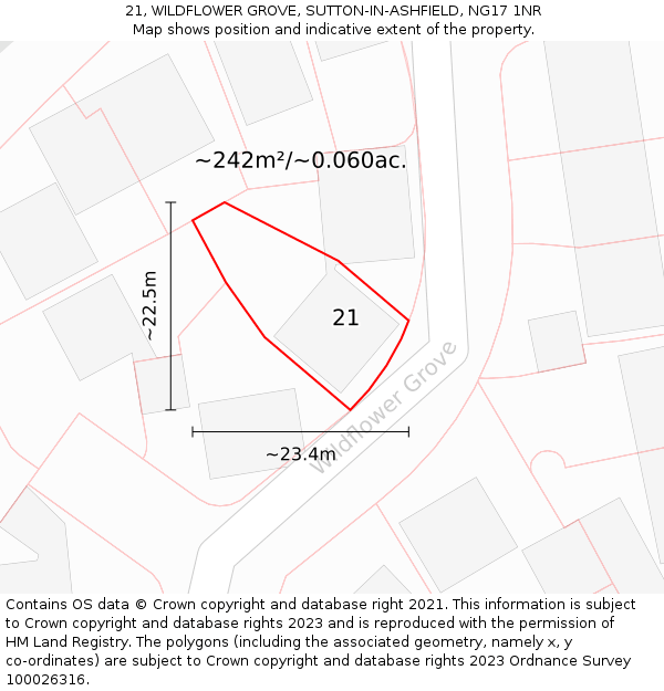 21, WILDFLOWER GROVE, SUTTON-IN-ASHFIELD, NG17 1NR: Plot and title map