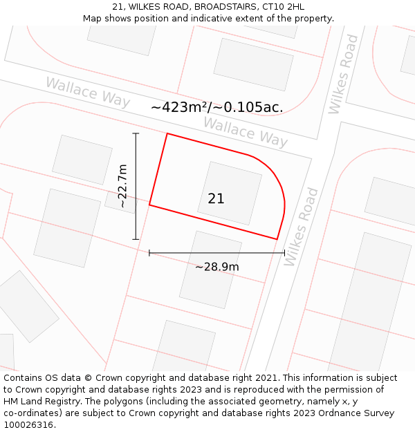 21, WILKES ROAD, BROADSTAIRS, CT10 2HL: Plot and title map